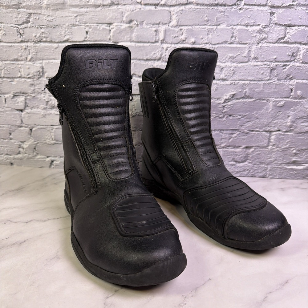 Bilt Pro Tourer Motorcycle Racing Boots Black Leather Double Zip Men's Size 9